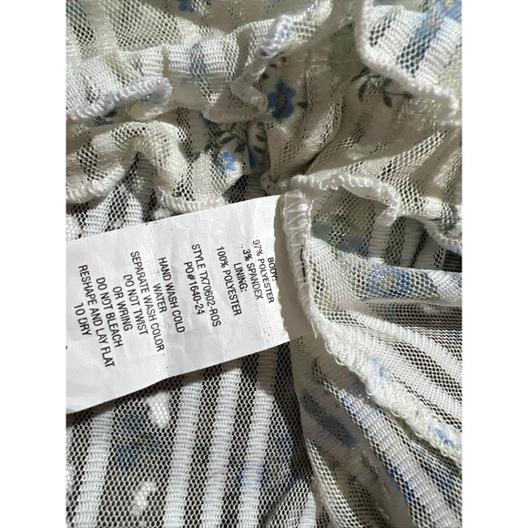 Frankee & Skylarr Cottagecore Floral Ruffle Trim Sheer Cami Top White Blue Sz L - Picture 6 of 10